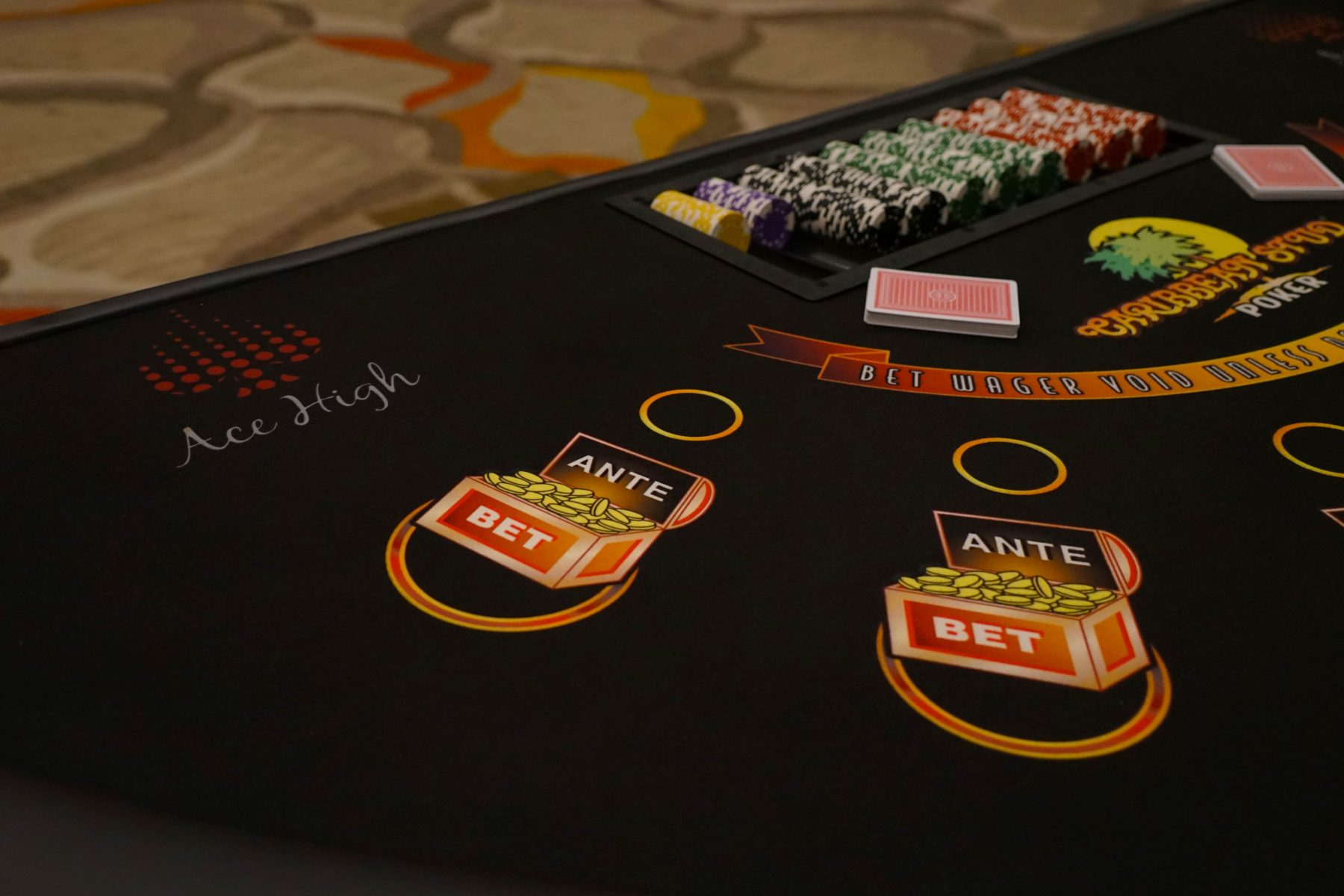 Ace High Caribbean stud poker table rentals